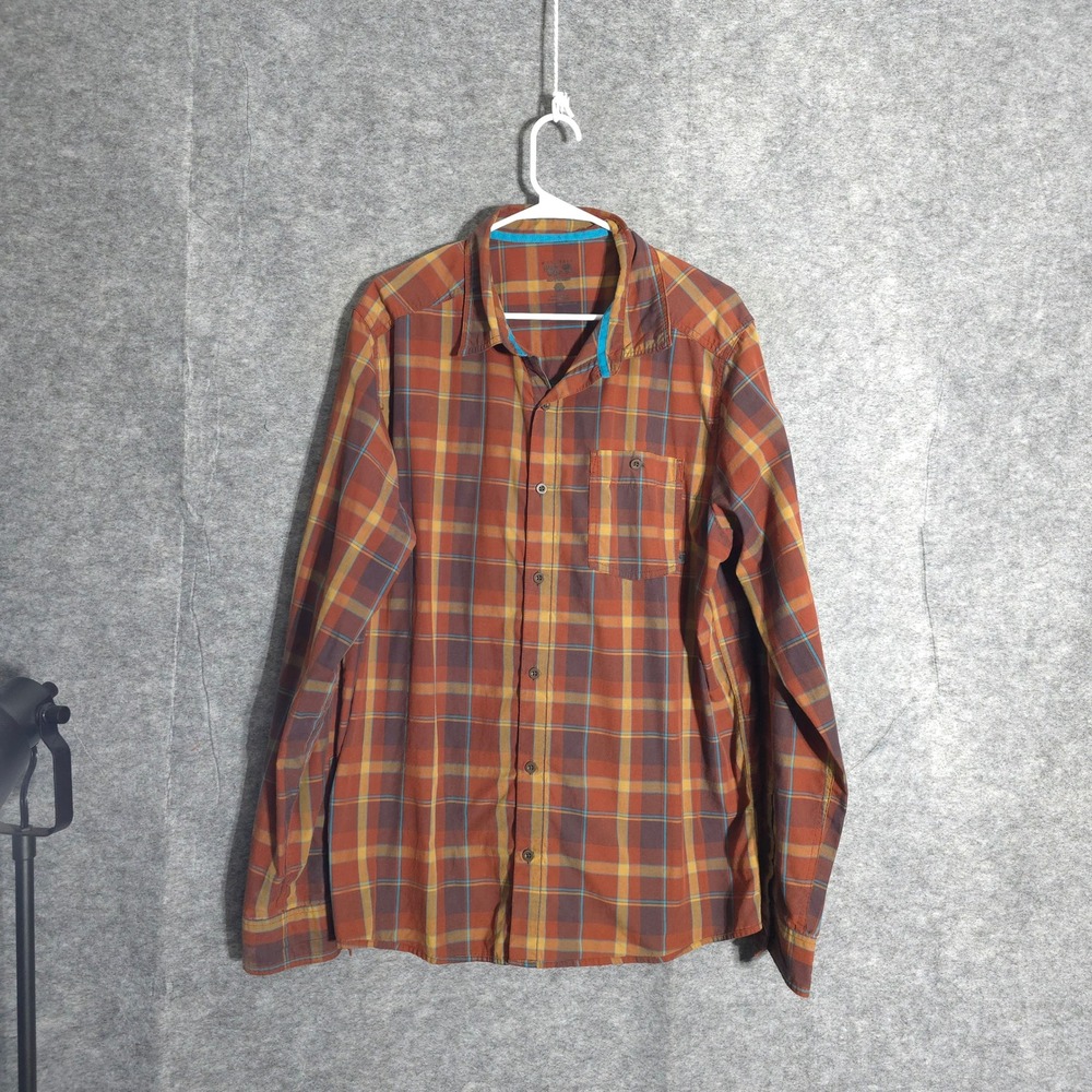 Mountain Hardwear Plaid Shirt Mens XL Orange Brown Hiking Outdoor Button Down